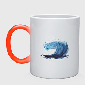 Кружка хамелеон с принтом Морская волна в Новосибирске, керамика | меняет цвет при нагревании, емкость 330 мл | брызги | вода | волна | море | океан | синий | шторм