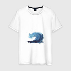 Мужская футболка хлопок с принтом Морская волна в Новосибирске, 100% хлопок | прямой крой, круглый вырез горловины, длина до линии бедер, слегка спущенное плечо. | брызги | вода | волна | море | океан | синий | шторм