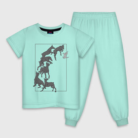 Детская пижама хлопок с принтом Доберманы в Новосибирске, 100% хлопок |  брюки и футболка прямого кроя, без карманов, на брюках мягкая резинка на поясе и по низу штанин
 | dogs | графика | движение | доберман | композиция | котенок | рамка | собаки
