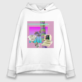 Женское худи Oversize хлопок с принтом Vaporwave 2020-81 в Новосибирске, френч-терри — 70% хлопок, 30% полиэстер. Мягкий теплый начес внутри —100% хлопок | боковые карманы, эластичные манжеты и нижняя кромка, капюшон на магнитной кнопке | aesthetic | electronica | music | лаунж | музыка | поп | скульптура