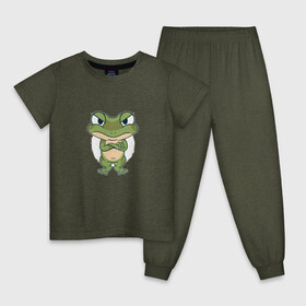 Детская пижама хлопок с принтом Сердитый лягушонок в Новосибирске, 100% хлопок |  брюки и футболка прямого кроя, без карманов, на брюках мягкая резинка на поясе и по низу штанин
 | angry | bite | bites | cute | frog | froggy | frogs | grumpy | paw | paws | братец | возмущение | забавный | земноводное | земноводные | ква | лапка | лапки | лягушка | милота | милый | недовольный | обиделся | обижулька | сердится