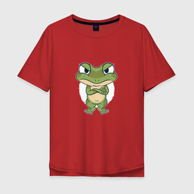 Мужская футболка хлопок Oversize с принтом Сердитый лягушонок в Новосибирске, 100% хлопок | свободный крой, круглый ворот, “спинка” длиннее передней части | Тематика изображения на принте: angry | bite | bites | cute | frog | froggy | frogs | grumpy | paw | paws | братец | возмущение | забавный | земноводное | земноводные | ква | лапка | лапки | лягушка | милота | милый | недовольный | обиделся | обижулька | сердится