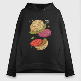 Женское худи Oversize хлопок с принтом Луна бургер в Новосибирске, френч-терри — 70% хлопок, 30% полиэстер. Мягкий теплый начес внутри —100% хлопок | боковые карманы, эластичные манжеты и нижняя кромка, капюшон на магнитной кнопке | burger | food | funny | galaxy | hamburger | illustration | joke | moon | planet | space | start | булочки | в разрезе | галактика | гамбургер | гриль | еда | звезды | иллюстрация | космос | котлета | лист | оливки | планета | прикол | разрез | 