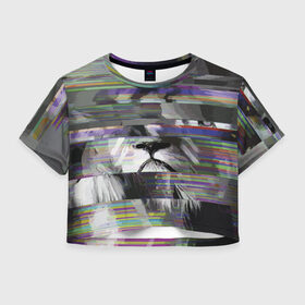 Женская футболка Crop-top 3D с принтом Lion glitch в Новосибирске, 100% полиэстер | круглая горловина, длина футболки до линии талии, рукава с отворотами | color | glitch | lion | muzzle | nose | vanguard | авангард | глитч | лев | нос | цвет
