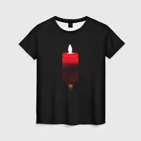 Женская футболка 3D с принтом Свеча в Новосибирске, 100% полиэфир ( синтетическое хлопкоподобное полотно) | прямой крой, круглый вырез горловины, длина до линии бедер | fire | light | огонь | отражение | свет | светильник | светодиод | свечка