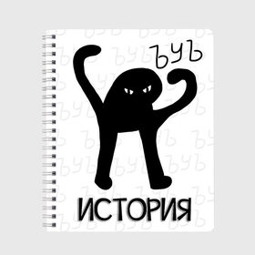 Тетрадь с принтом ЪУЪ СЪУКА - ИСТОРИЯ в Новосибирске, 100% бумага | 48 листов, плотность листов — 60 г/м2, плотность картонной обложки — 250 г/м2. Листы скреплены сбоку удобной пружинной спиралью. Уголки страниц и обложки скругленные. Цвет линий — светло-серый
 | Тематика изображения на принте: cat | mem | memes | алгебра | биология | география | геометрия | злой | интернет | история | кот | литература | математика | мем | мем кот | приколы | русский язык | съука | тетрадь | физика | химия | школа