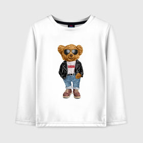 Детский лонгслив хлопок с принтом Медведь модный в Новосибирске, 100% хлопок | круглый вырез горловины, полуприлегающий силуэт, длина до линии бедер | арт | животные | картинка | медведь | медвежонок | мишка | мода | модные | про медвежонка | рисунок
