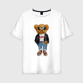 Женская футболка хлопок Oversize с принтом Медведь модный в Новосибирске, 100% хлопок | свободный крой, круглый ворот, спущенный рукав, длина до линии бедер
 | арт | животные | картинка | медведь | медвежонок | мишка | мода | модные | про медвежонка | рисунок