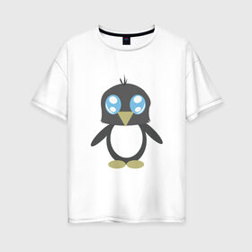 Женская футболка хлопок Oversize с принтом Пингвинчик в Новосибирске, 100% хлопок | свободный крой, круглый ворот, спущенный рукав, длина до линии бедер
 | chibi | cute | милый | няша | пингвин | пингвинчик | чиби