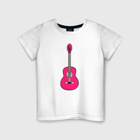 Детская футболка хлопок с принтом Розовая гитара в Новосибирске, 100% хлопок | круглый вырез горловины, полуприлегающий силуэт, длина до линии бедер | girl | guitar | music | pink | pop | rock | артист | гитара | гитарист | гламур | девочкам | девушке | инструмент | клавиши | мелодия | музыка | музыкальные инструменты | музыкант | ноты | песни | подарок | поп | попса