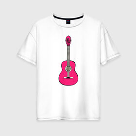 Женская футболка хлопок Oversize с принтом Розовая гитара в Новосибирске, 100% хлопок | свободный крой, круглый ворот, спущенный рукав, длина до линии бедер
 | Тематика изображения на принте: girl | guitar | music | pink | pop | rock | артист | гитара | гитарист | гламур | девочкам | девушке | инструмент | клавиши | мелодия | музыка | музыкальные инструменты | музыкант | ноты | песни | подарок | поп | попса
