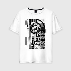 Женская футболка хлопок Oversize с принтом Будущее, космос, абстракт в Новосибирске, 100% хлопок | свободный крой, круглый ворот, спущенный рукав, длина до линии бедер
 | абстракция | будущее | киберпанк | космос | круги | механизм | надпись | символ | схема | узор