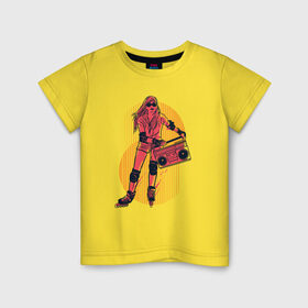 Детская футболка хлопок с принтом Roller Girl в Новосибирске, 100% хлопок | круглый вырез горловины, полуприлегающий силуэт, длина до линии бедер | Тематика изображения на принте: 80s | 80е | 90s | 90е | fashion | miami | phone | retro | rollergirl | rollers | skate | style | vintage | винтаж | восьмидесятые | девочка | девушка | женщина | кассета | кассетный | магнитофон | мода | ретро | ролики | роллер | 