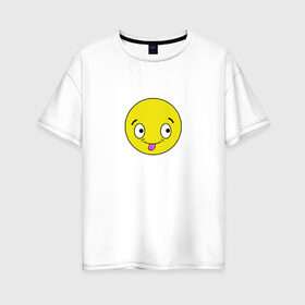 Женская футболка хлопок Oversize с принтом Смайлик в Новосибирске, 100% хлопок | свободный крой, круглый ворот, спущенный рукав, длина до линии бедер
 | smile | голова | лицо | милый | позитив | смайл | язык