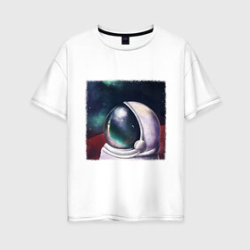 Женская футболка хлопок Oversize с принтом lone astronaut в Новосибирске, 100% хлопок | свободный крой, круглый ворот, спущенный рукав, длина до линии бедер
 | astronaut | cosmos | space | universe | вселенная | исследования | космонавт | космос | марс | планеты | путешествия | ракета
