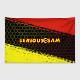 Флаг-баннер с принтом SERIOUS SAM Крутой Сэм в Новосибирске, 100% полиэстер | размер 67 х 109 см, плотность ткани — 95 г/м2; по краям флага есть четыре люверса для крепления | croteam | game | games | logo | sam | serious | бомба | бомбочка | игра | игры | крутой | лого | логотип | логотипы | серьезный | символ | символы | сэм