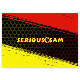 Поздравительная открытка с принтом SERIOUS SAM / Крутой Сэм в Новосибирске, 100% бумага | плотность бумаги 280 г/м2, матовая, на обратной стороне линовка и место для марки
 | Тематика изображения на принте: croteam | game | games | logo | sam | serious | бомба | бомбочка | игра | игры | крутой | лого | логотип | логотипы | серьезный | символ | символы | сэм