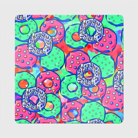 Магнит виниловый Квадрат с принтом Donuts в Новосибирске, полимерный материал с магнитным слоем | размер 9*9 см, закругленные углы | colorful | donuts | patterns | sweet | texture | пончики | разноцветный | сладкое | текстура | узоры