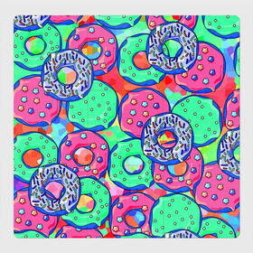 Магнитный плакат 3Х3 с принтом Donuts в Новосибирске, Полимерный материал с магнитным слоем | 9 деталей размером 9*9 см | colorful | donuts | patterns | sweet | texture | пончики | разноцветный | сладкое | текстура | узоры