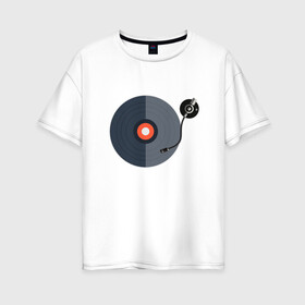 Женская футболка хлопок Oversize с принтом Винил в Новосибирске, 100% хлопок | свободный крой, круглый ворот, спущенный рукав, длина до линии бедер
 | black | disc | gramophone | record | record player | retro | vinyl | винил | диск | патефон | пластинка | проигрыватель | ретро | чёрная