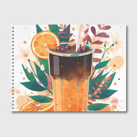 Альбом для рисования с принтом бодрящий коктейль в Новосибирске, 100% бумага
 | матовая бумага, плотность 200 мг. | Тематика изображения на принте: апельсин | бодрость | витамины | коктейль | кофе | лето | напиток | яркий