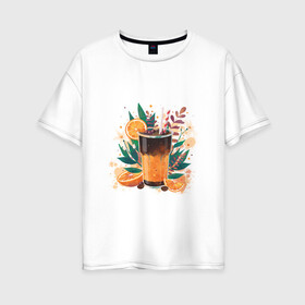 Женская футболка хлопок Oversize с принтом бодрящий коктейль в Новосибирске, 100% хлопок | свободный крой, круглый ворот, спущенный рукав, длина до линии бедер
 | апельсин | бодрость | витамины | коктейль | кофе | лето | напиток | яркий