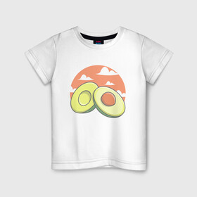 Детская футболка хлопок с принтом Avocado в Новосибирске, 100% хлопок | круглый вырез горловины, полуприлегающий силуэт, длина до линии бедер | avocado | avokado | kawai | kawaii | авакадо | авокадо | каваи | кавай | кавайи | кавайный | милые создания | мимими | мимишный | облака | облако | овокадо | персея | растения | рисунок | фрукт | фрукты