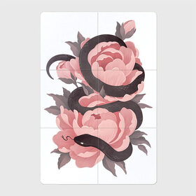 Магнитный плакат 2Х3 с принтом Змеиные розы в Новосибирске, Полимерный материал с магнитным слоем | 6 деталей размером 9*9 см | Тематика изображения на принте: арт | змеиная роза | змея | змея и роза | рисунок | роза | розовая роза | розовые розы | розовый | розы | тёмный | уж | ужик | цветок | цветы | чёрный