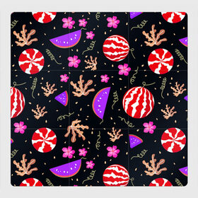 Магнитный плакат 3Х3 с принтом Watermelons в Новосибирске, Полимерный материал с магнитным слоем | 9 деталей размером 9*9 см | berries | pattern | patterns | red watermelon | watermelons | арбузы | красный арбуз | паттерн | узоры | ягоды
