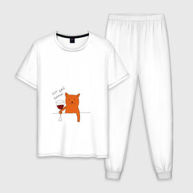 Мужская пижама хлопок с принтом Кот дай винчик в Новосибирске, 100% хлопок | брюки и футболка прямого кроя, без карманов, на брюках мягкая резинка на поясе и по низу штанин
 | животные | кот | кот дай винчик | котик | рисунок