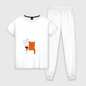 Женская пижама хлопок с принтом Кот дай винчик в Новосибирске, 100% хлопок | брюки и футболка прямого кроя, без карманов, на брюках мягкая резинка на поясе и по низу штанин | животные | кот | кот дай винчик | котик | рисунок
