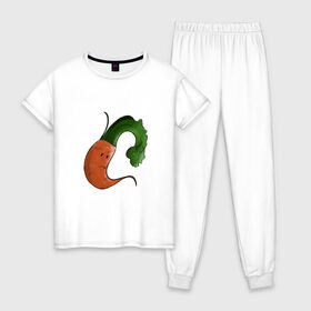Женская пижама хлопок с принтом Грустная морковка в Новосибирске, 100% хлопок | брюки и футболка прямого кроя, без карманов, на брюках мягкая резинка на поясе и по низу штанин | грусть | еда | морковка | эмоции