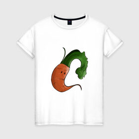 Женская футболка хлопок с принтом Грустная морковка в Новосибирске, 100% хлопок | прямой крой, круглый вырез горловины, длина до линии бедер, слегка спущенное плечо | грусть | еда | морковка | эмоции