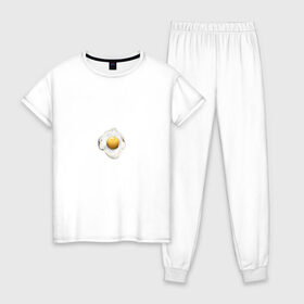 Женская пижама хлопок с принтом яйцо в Новосибирске, 100% хлопок | брюки и футболка прямого кроя, без карманов, на брюках мягкая резинка на поясе и по низу штанин | прикол | шутка | эмоции | юмор | яйцо