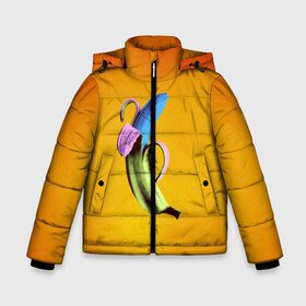 Зимняя куртка для мальчиков 3D с принтом Синий банан в Новосибирске, ткань верха — 100% полиэстер; подклад — 100% полиэстер, утеплитель — 100% полиэстер | длина ниже бедра, удлиненная спинка, воротник стойка и отстегивающийся капюшон. Есть боковые карманы с листочкой на кнопках, утяжки по низу изделия и внутренний карман на молнии. 

Предусмотрены светоотражающий принт на спинке, радужный светоотражающий элемент на пуллере молнии и на резинке для утяжки | Тематика изображения на принте: банан | без надписей | вкус | дизайн | еда | картинки | кожура | контраст | креатив | летняя | минимализм | необычный | прикол | рыжая | синий | сиреневая | теплая | фрукт | цветная | яркая