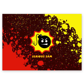 Поздравительная открытка с принтом SERIOUS SAM / Крутой Сэм в Новосибирске, 100% бумага | плотность бумаги 280 г/м2, матовая, на обратной стороне линовка и место для марки
 | croteam | game | games | logo | sam | serious | бомба | бомбочка | игра | игры | крутой | лого | логотип | логотипы | серьезный | символ | символы | сэм