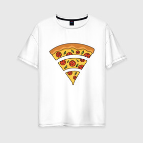 Женская футболка хлопок Oversize с принтом Wi Fi Pizza в Новосибирске, 100% хлопок | свободный крой, круглый ворот, спущенный рукав, длина до линии бедер
 | 3g | 4g | 5g | art | cheese | food | i love | internet | pepperoni | singal | wifi | бистро | вай фай | жратва | иллюстрация | интернет | пепперони | пицца | пиццу | прикол | сигнал | сыр | сырная | сырный борт | уровень сигнала | фаст