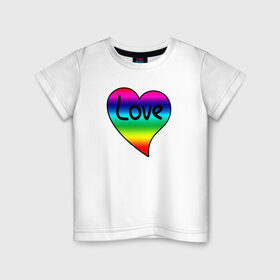 Детская футболка хлопок с принтом Rainbow Love в Новосибирске, 100% хлопок | круглый вырез горловины, полуприлегающий силуэт, длина до линии бедер | heart | love is | love you | valentines day | бабушка | валентинка | влюбленные | девушке | жена | лучшая | любимая | люблю | любовь | мама | молодожены | подарок | радуга | радужный | романтика | свадебные | свадьба