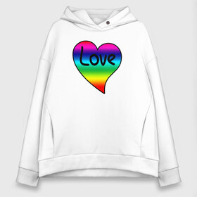 Женское худи Oversize хлопок с принтом Rainbow Love в Новосибирске, френч-терри — 70% хлопок, 30% полиэстер. Мягкий теплый начес внутри —100% хлопок | боковые карманы, эластичные манжеты и нижняя кромка, капюшон на магнитной кнопке | heart | love is | love you | valentines day | бабушка | валентинка | влюбленные | девушке | жена | лучшая | любимая | люблю | любовь | мама | молодожены | подарок | радуга | радужный | романтика | свадебные | свадьба