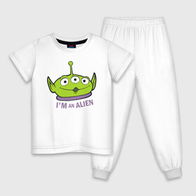 Детская пижама хлопок с принтом Im an alien в Новосибирске, 100% хлопок |  брюки и футболка прямого кроя, без карманов, на брюках мягкая резинка на поясе и по низу штанин
 | aliens | disney | pixar | toy story | vdkimel | дисней | инопланетяне | история игрушек | пиксар