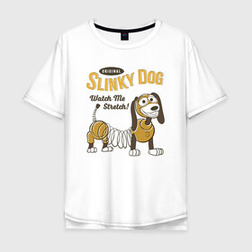 Мужская футболка хлопок Oversize с принтом Slinky Dog в Новосибирске, 100% хлопок | свободный крой, круглый ворот, “спинка” длиннее передней части | Тематика изображения на принте: disney | pixar | slinky dog | toy story | vdkimel | дисней | история игрушек | пиксар