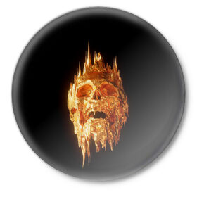 Значок с принтом Golden Skull в Новосибирске,  металл | круглая форма, металлическая застежка в виде булавки | Тематика изображения на принте: cool | cyborg | decoration | fashion | fear | ghost | haloween | head | horror | robot | skeleton | skull | technology | голова | киборг | круто | мода | призрак | робот | скелет | технологии | ужас | украшение | хеллоуин | череп