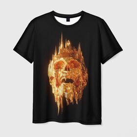 Мужская футболка 3D с принтом Golden Skull в Новосибирске, 100% полиэфир | прямой крой, круглый вырез горловины, длина до линии бедер | cool | cyborg | decoration | fashion | fear | ghost | haloween | head | horror | robot | skeleton | skull | technology | голова | киборг | круто | мода | призрак | робот | скелет | технологии | ужас | украшение | хеллоуин | череп