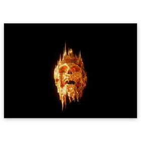 Поздравительная открытка с принтом Golden Skull в Новосибирске, 100% бумага | плотность бумаги 280 г/м2, матовая, на обратной стороне линовка и место для марки
 | Тематика изображения на принте: cool | cyborg | decoration | fashion | fear | ghost | haloween | head | horror | robot | skeleton | skull | technology | голова | киборг | круто | мода | призрак | робот | скелет | технологии | ужас | украшение | хеллоуин | череп