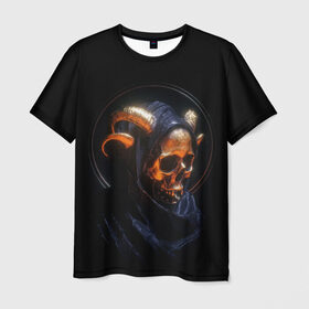 Мужская футболка 3D с принтом Golden skull | 1.1 в Новосибирске, 100% полиэфир | прямой крой, круглый вырез горловины, длина до линии бедер | cool | cyborg | decoration | fashion | fear | ghost | halloween | head | horror | robot | skeleton | skull | technology | голова | киборг | круто | мода | призрак | робот | скелет | технологии | ужас | украшение | хеллоуин | череп