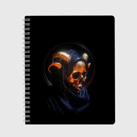 Тетрадь с принтом Golden skull | 1.1 в Новосибирске, 100% бумага | 48 листов, плотность листов — 60 г/м2, плотность картонной обложки — 250 г/м2. Листы скреплены сбоку удобной пружинной спиралью. Уголки страниц и обложки скругленные. Цвет линий — светло-серый
 | Тематика изображения на принте: cool | cyborg | decoration | fashion | fear | ghost | halloween | head | horror | robot | skeleton | skull | technology | голова | киборг | круто | мода | призрак | робот | скелет | технологии | ужас | украшение | хеллоуин | череп