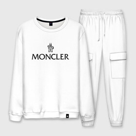 Мужской костюм хлопок с принтом MONCLER в Новосибирске, 100% хлопок | на свитшоте круглая горловина, мягкая резинка по низу. Брюки заужены к низу, на них два вида карманов: два “обычных” по бокам и два объемных, с клапанами, расположенные ниже линии бедра. Брюки с мягкой трикотажной резинкой на поясе и по низу штанин. В поясе для дополнительного комфорта — широкие завязки | Тематика изображения на принте: mancler | mankler | moncler | monkler | манклер | мода | монклер | тренд | хайповый | шмот