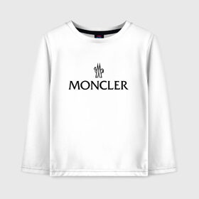 Детский лонгслив хлопок с принтом MONCLER в Новосибирске, 100% хлопок | круглый вырез горловины, полуприлегающий силуэт, длина до линии бедер | mancler | mankler | moncler | monkler | манклер | мода | монклер | тренд | хайповый | шмот