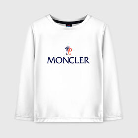 Детский лонгслив хлопок с принтом MONCLER в Новосибирске, 100% хлопок | круглый вырез горловины, полуприлегающий силуэт, длина до линии бедер | Тематика изображения на принте: mancler | mankler | moncler | monkler | манклер | мода | монклер | тренд | хайповый | шмот