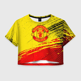 Женская футболка Crop-top 3D с принтом MANCHESTER UNITED. в Новосибирске, 100% полиэстер | круглая горловина, длина футболки до линии талии, рукава с отворотами | fc | fcmu | football | football club | manchester united | red devils | sport | красные дьяволы | манчестер юнайтед | спорт | фк | фкмю | футбол | футбольный клуб